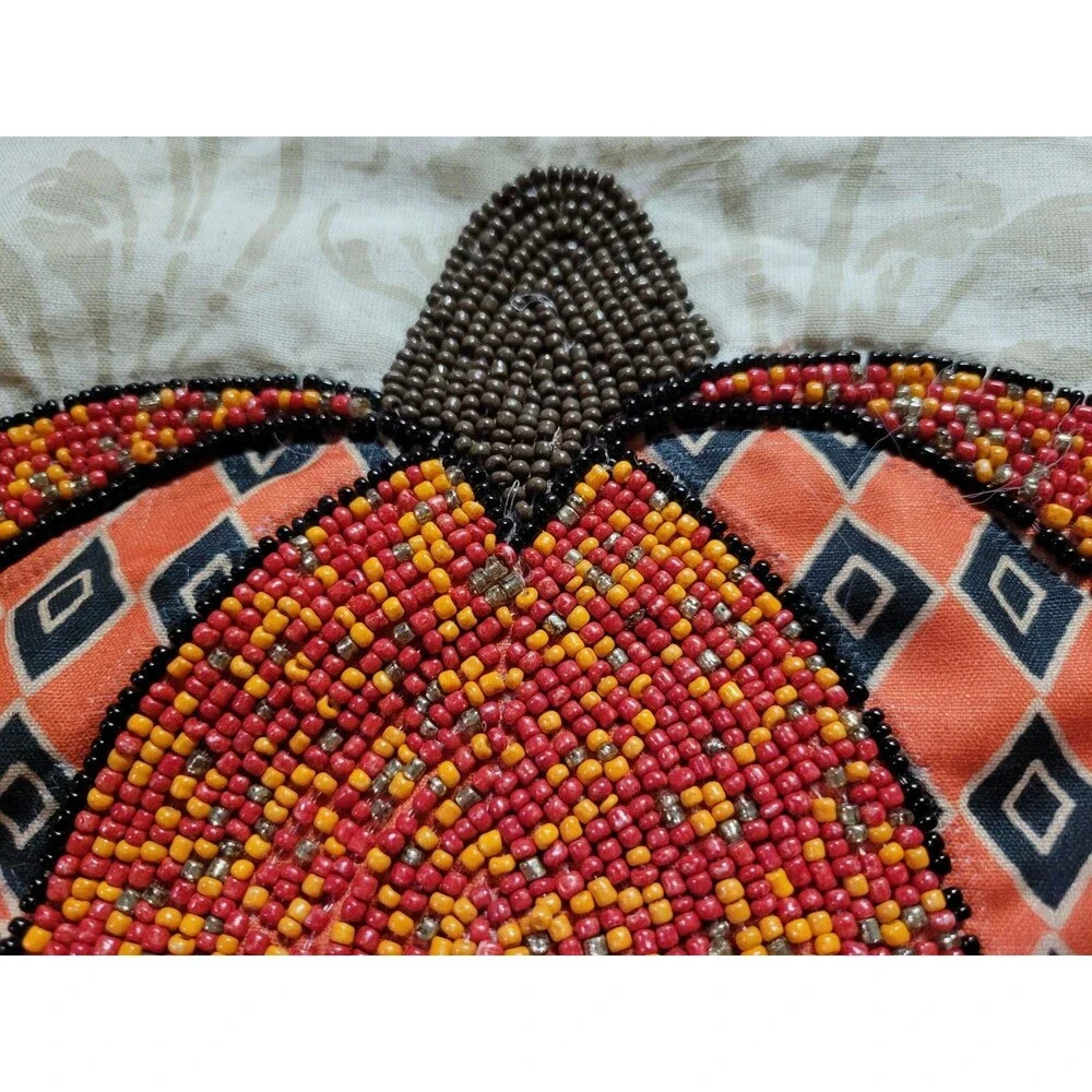NWT Beaded Pumpkin Handmade Placemat Cotton Flax 15x15‎